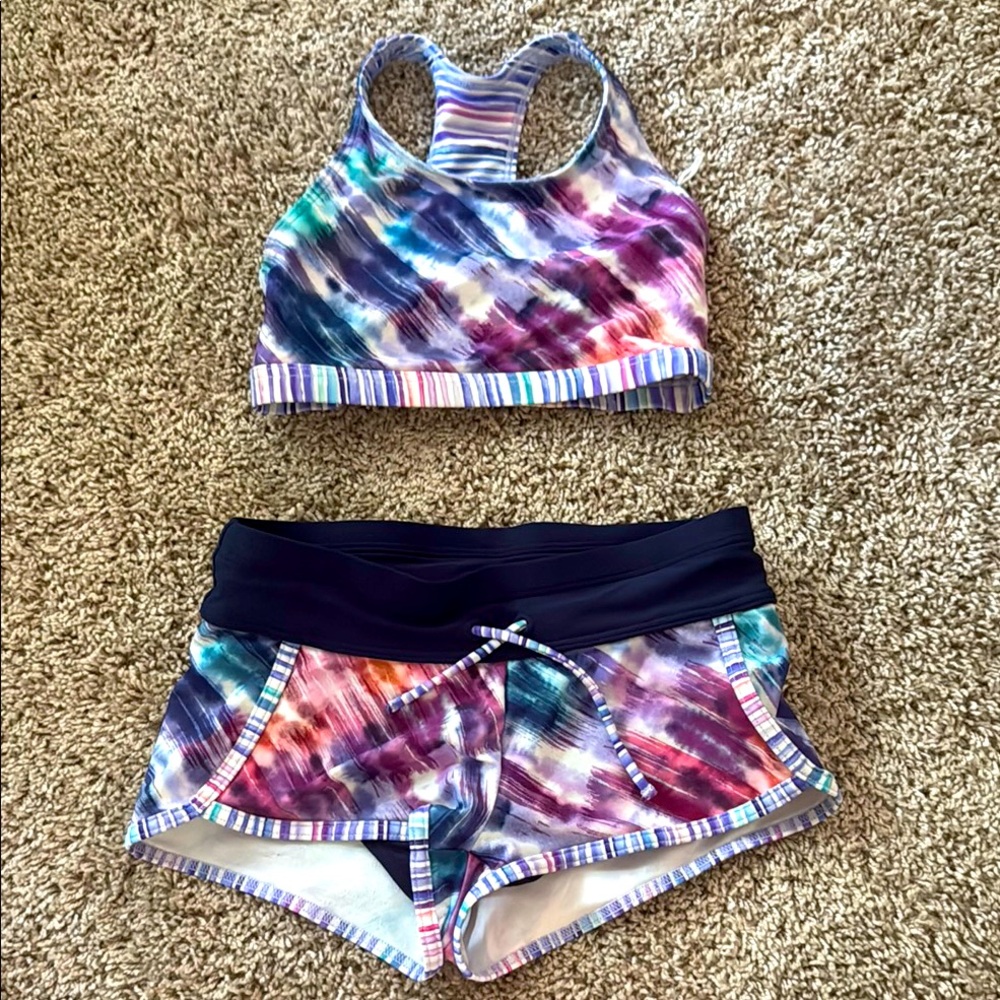 Athleta Girl XS 6 Swimsuit Cannonball Short & Reversible Bikini Top 🌊 High Tide